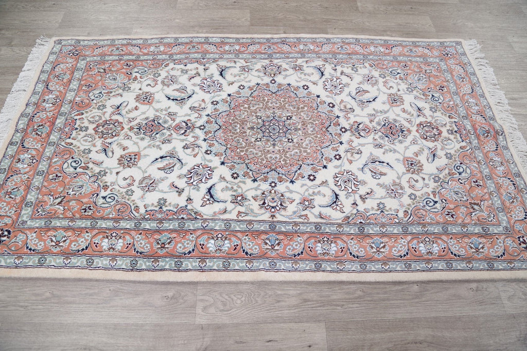 Floral Ivory Nain Persian Hand-Knotted 4x7 Wool Area Rug