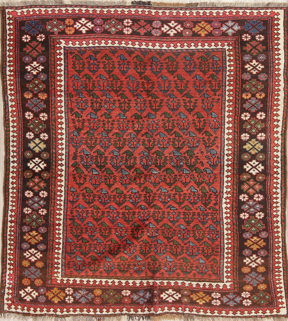 Vegetable Dye Antique Bakhtiari Saman Persian Wool Rug 4x5