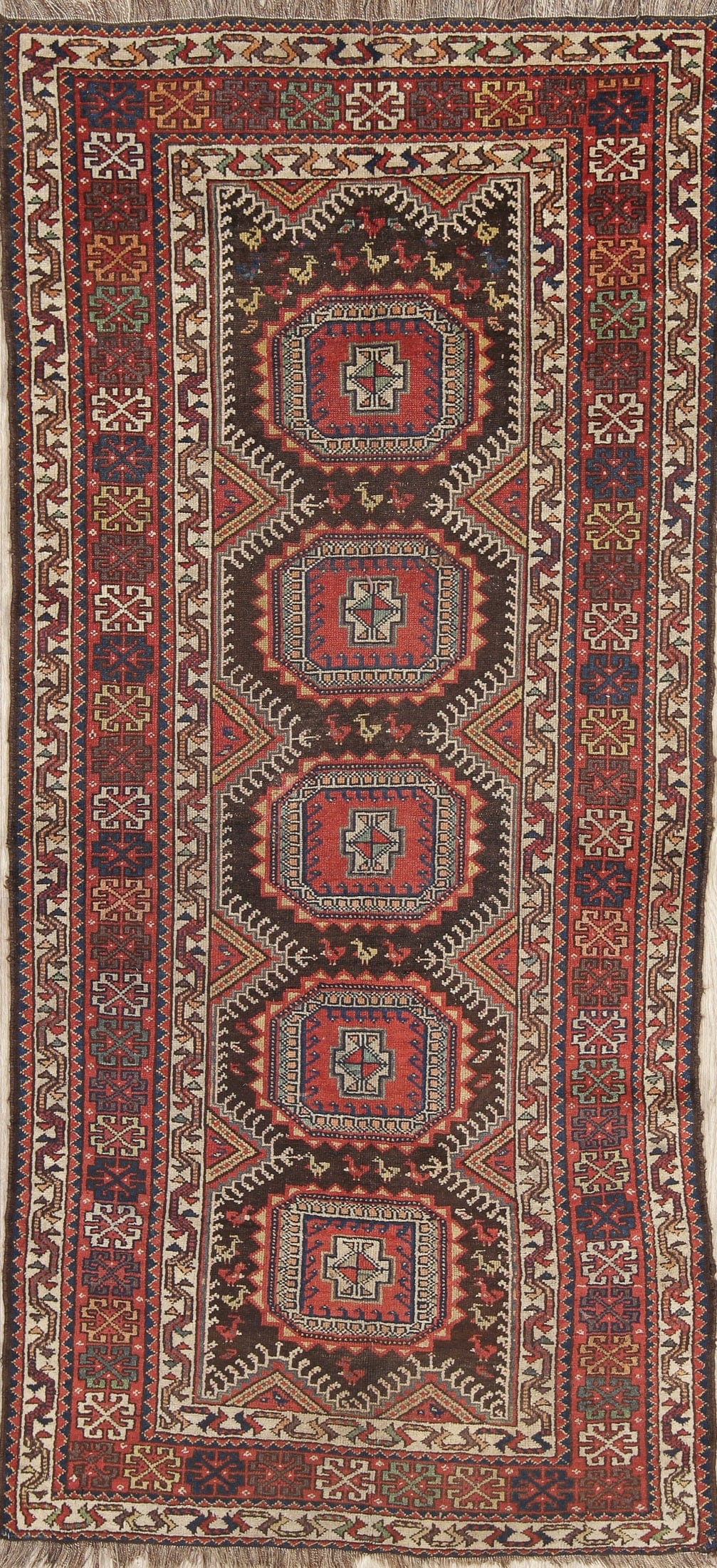 Pre-1900 Antique Qashqai Persian Runner Rug 4x8