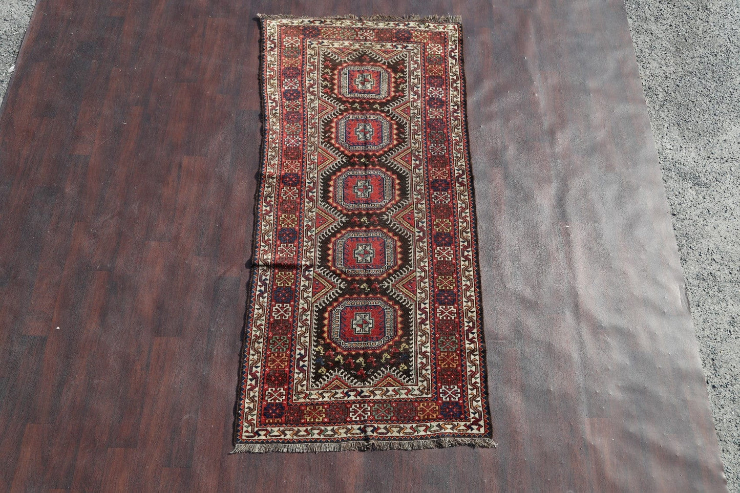 Pre-1900 Antique Qashqai Persian Runner Rug 4x8