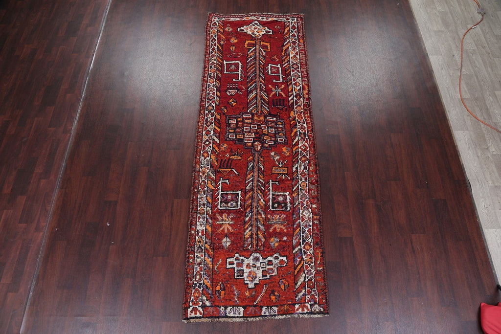 Antique Orange/Red Lori Persian Hand-Knotted 4x11 Wool Runner Rug