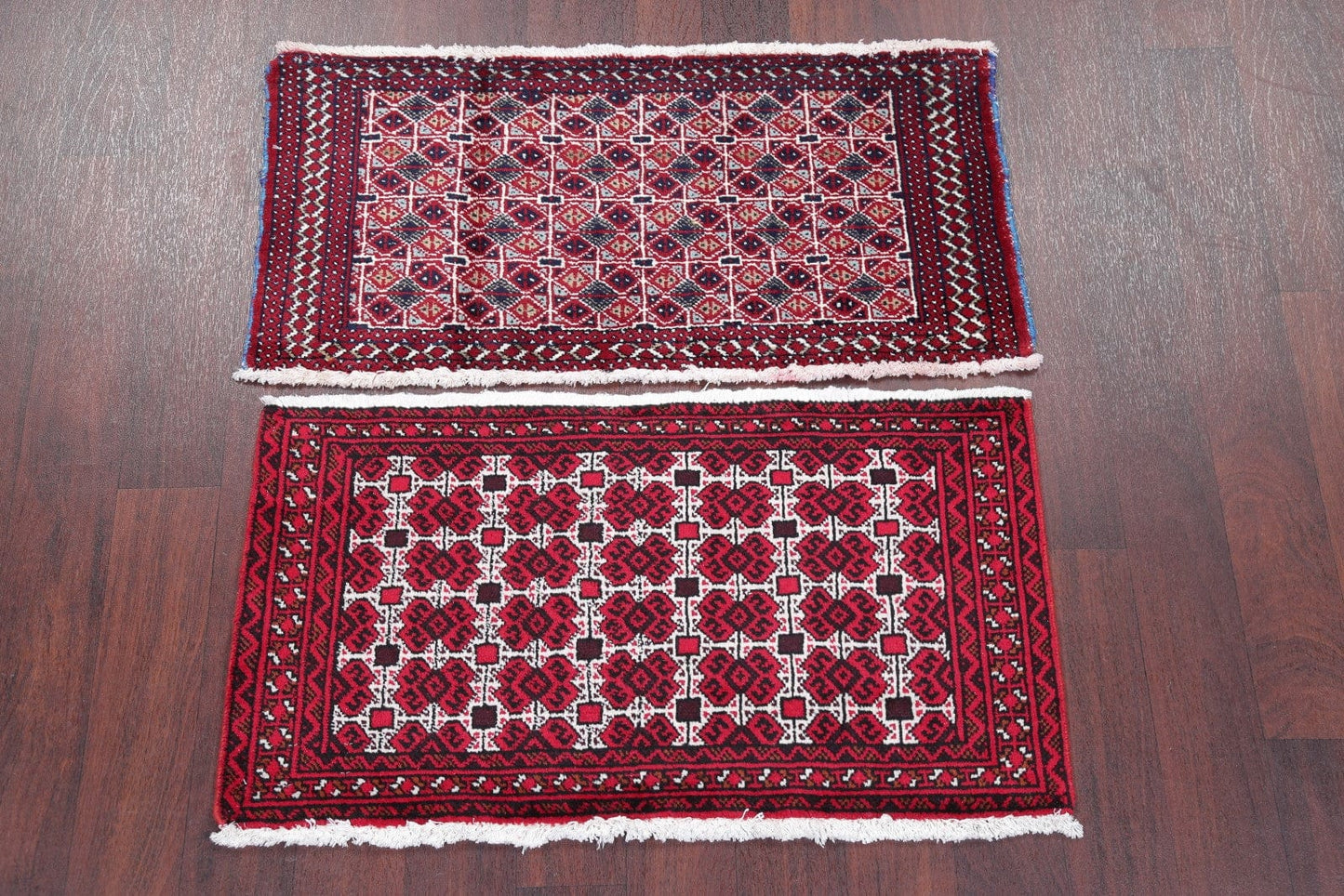 Set Of Two Geometric Balouch Persian Hand-Knotted 2x3 Wool Rugs