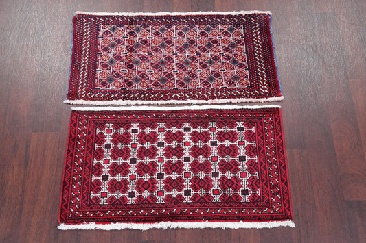 Set Of Two Geometric Balouch Persian Hand-Knotted 2x3 Wool Rugs