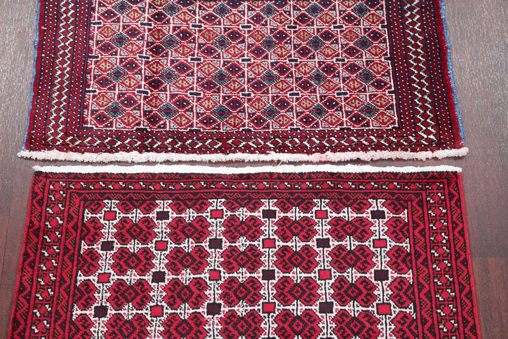 Set Of Two Geometric Balouch Persian Hand-Knotted 2x3 Wool Rugs