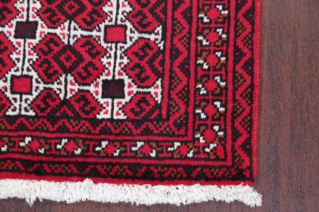 Set Of Two Geometric Balouch Persian Hand-Knotted 2x3 Wool Rugs