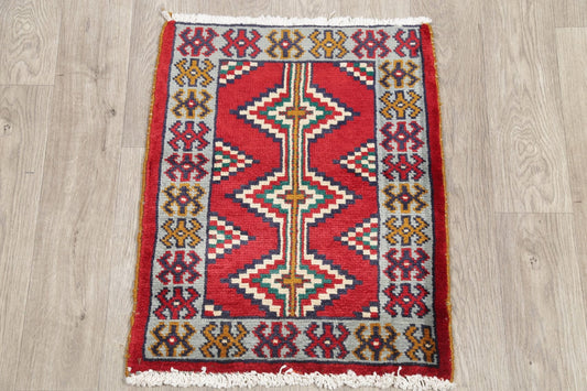 Geometric Red Hamedan Persian Hand-Knotted 2x2 Wool Square Rug
