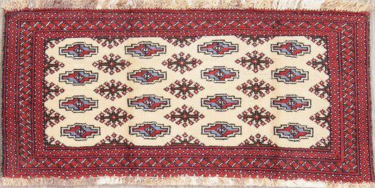 Geometric Ivory Balouch Persian Hand-Knotted 2x3 Wool Rug