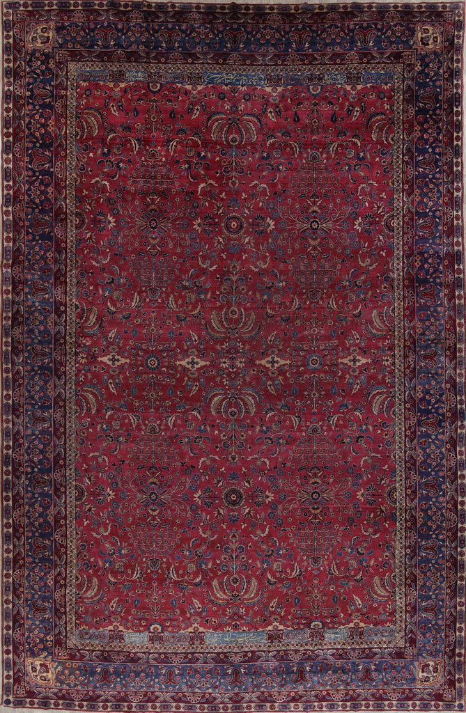 Pre-1900 Antique Floral Sultanabad Persian Hand-Knotted 12x18 Wool Rug