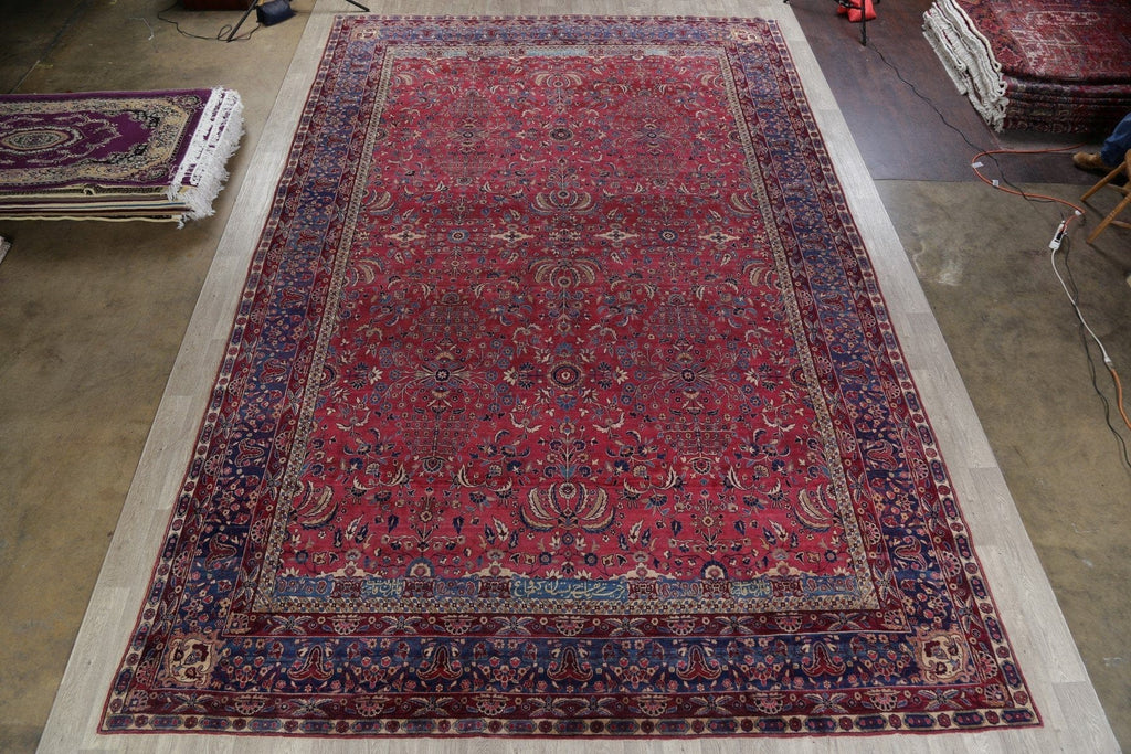 Pre-1900 Antique Floral Sultanabad Persian Hand-Knotted 12x18 Wool Rug