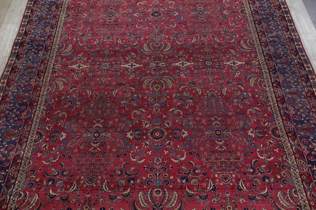 Pre-1900 Antique Floral Sultanabad Persian Hand-Knotted 12x18 Wool Rug