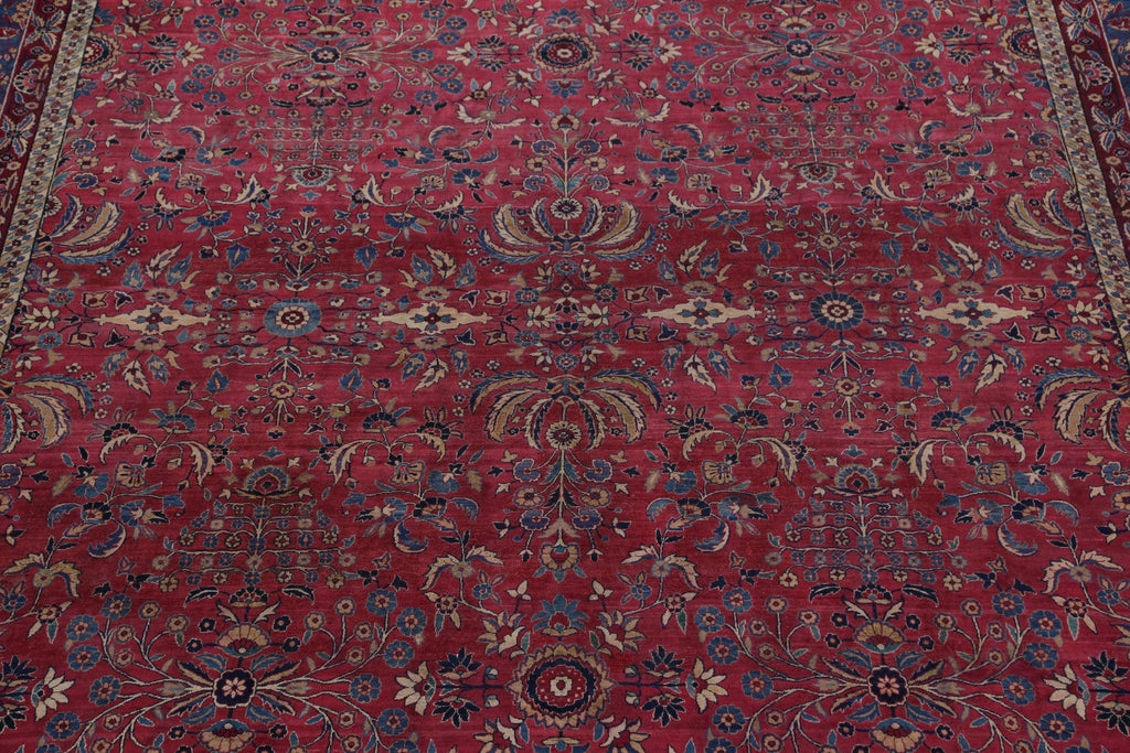 Pre-1900 Antique Floral Sultanabad Persian Hand-Knotted 12x18 Wool Rug