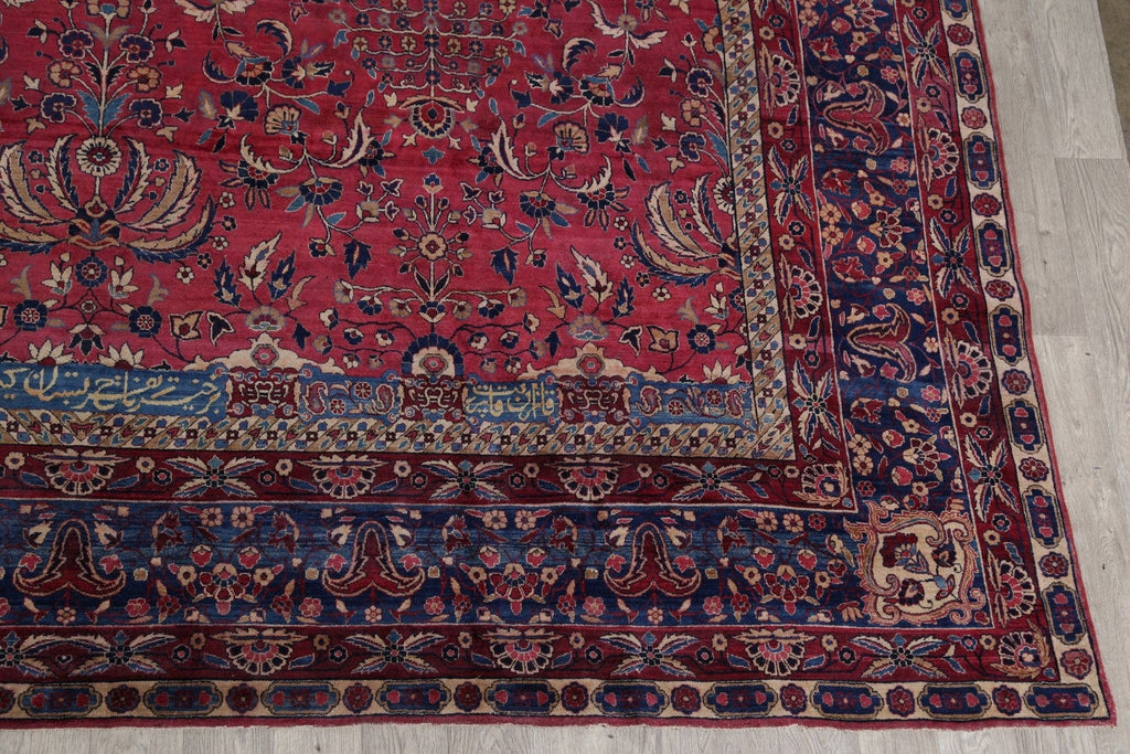 Pre-1900 Antique Floral Sultanabad Persian Hand-Knotted 12x18 Wool Rug