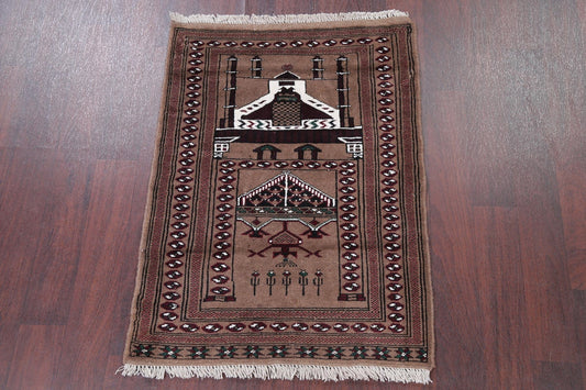 Geometric Pray Brown Balouch Persian Hand-Knotted 3x4 Wool Rug