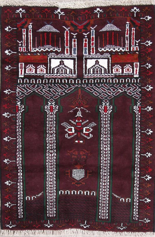 Geometric Pray Balouch Persian Hand-Knotted 3x4 Wool Rug