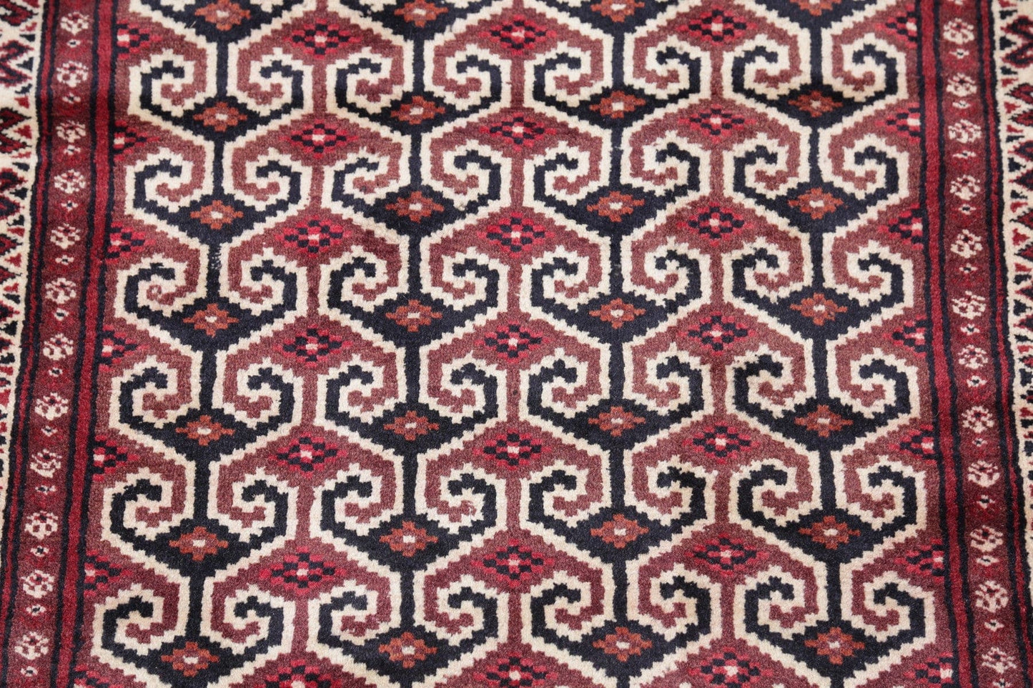 Geometric Balouch Persian Hand-Knotted 3x4 Wool Rug