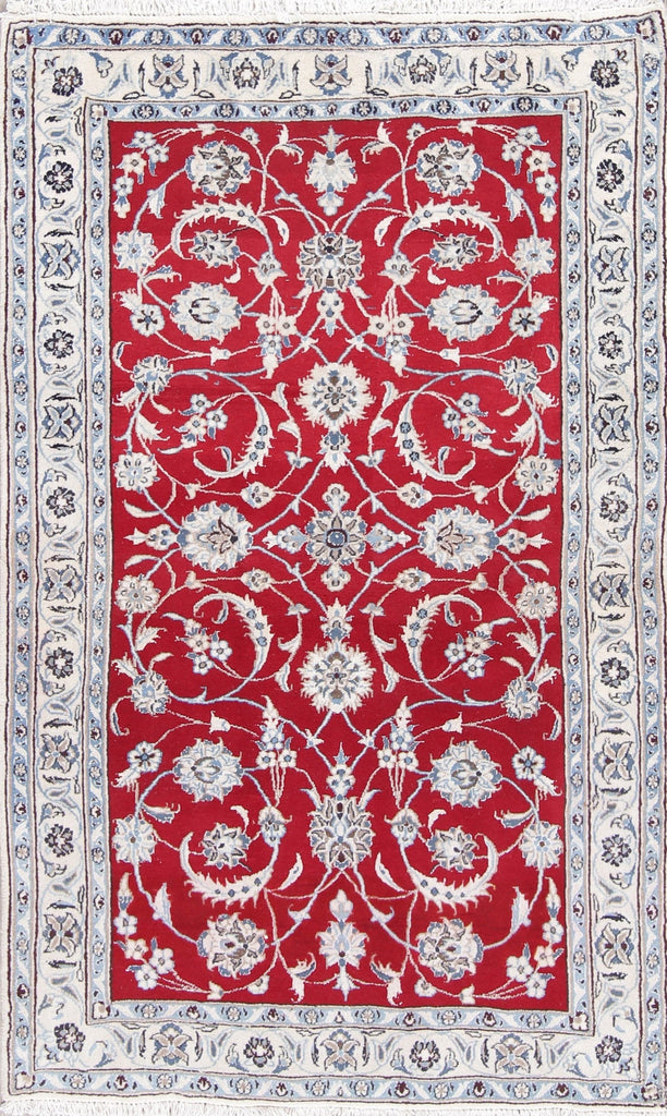 Floral Red Nain Persian Hand-Knotted 4x7 Wool Area Rug