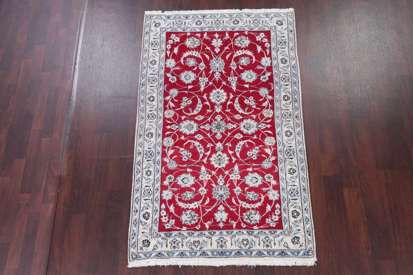 Floral Red Nain Persian Hand-Knotted 4x7 Wool Area Rug