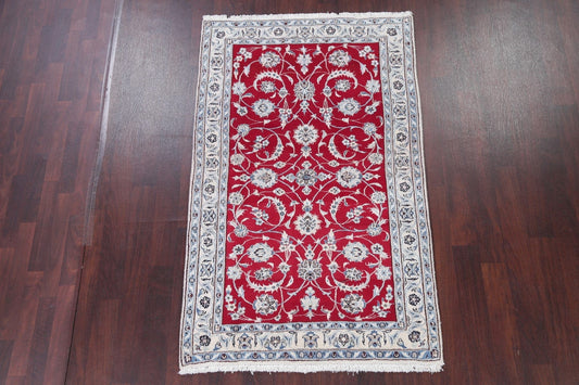 Floral Red Nain Persian Hand-Knotted 4x7 Wool Area Rug