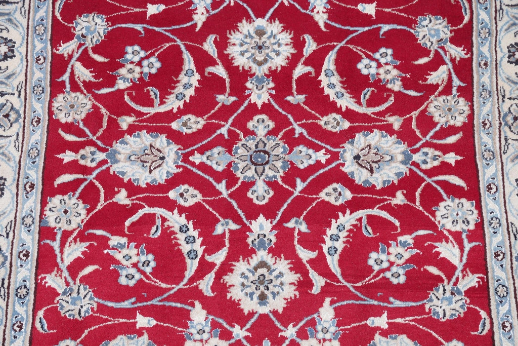 Floral Red Nain Persian Hand-Knotted 4x7 Wool Area Rug