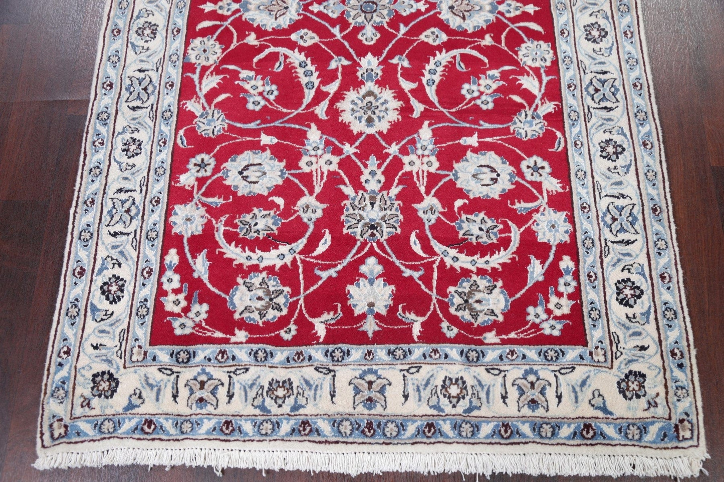 Floral Red Nain Persian Hand-Knotted 4x7 Wool Area Rug