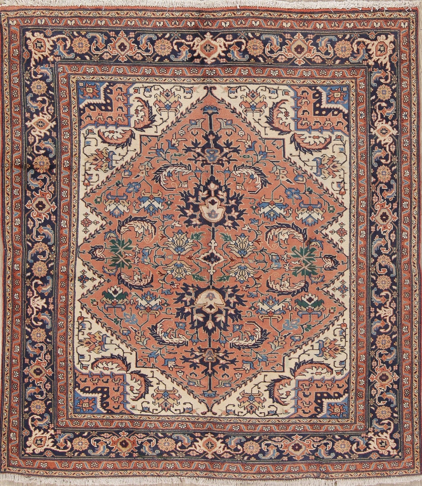 Geometric Heriz Serapi Persian Hand-Knotted 6x7 Wool Area Rug