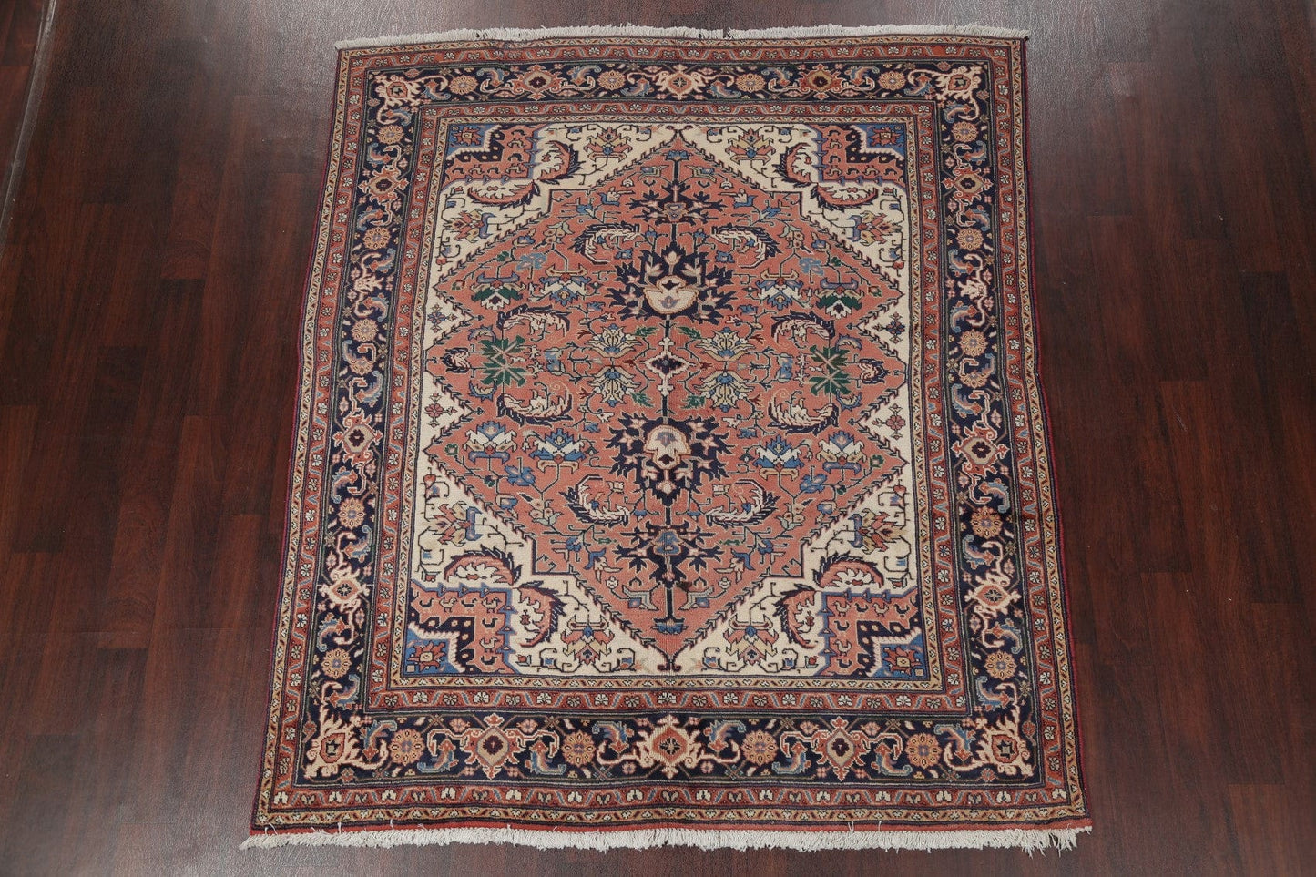 Geometric Heriz Serapi Persian Hand-Knotted 6x7 Wool Area Rug