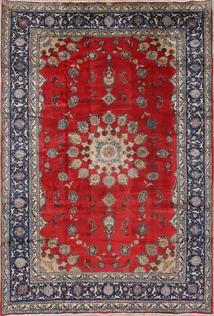 Floral Red Sarouk Persian Hand-Knotted 8x12 Wool Area Rug