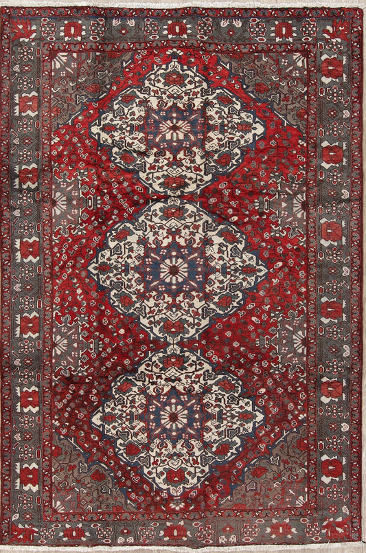 Geometric Red Bakhtiari Saman Persian Hand-Knotted 7x10 Wool Area Rug