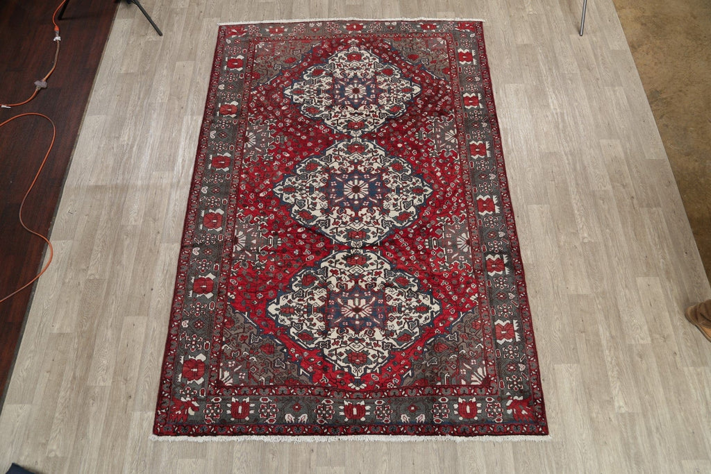 Geometric Red Bakhtiari Saman Persian Hand-Knotted 7x10 Wool Area Rug