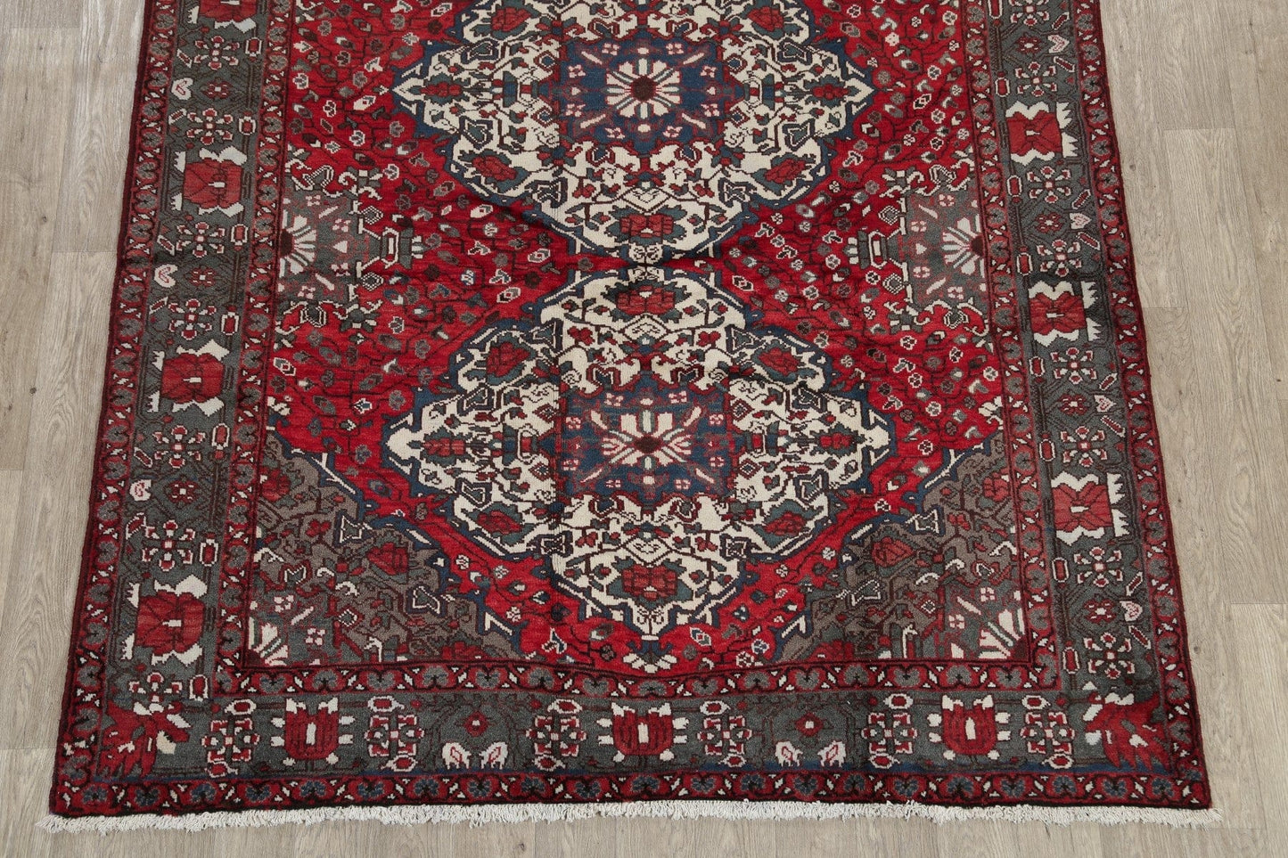 Geometric Red Bakhtiari Saman Persian Hand-Knotted 7x10 Wool Area Rug