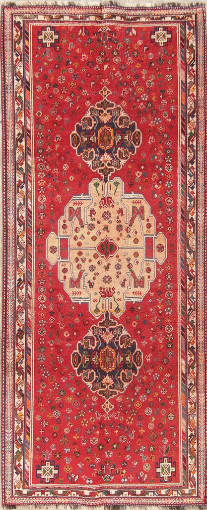 Tribal Geometric Kashkoli Persian Hand-Knotted 4x9 Wool Runner Rug