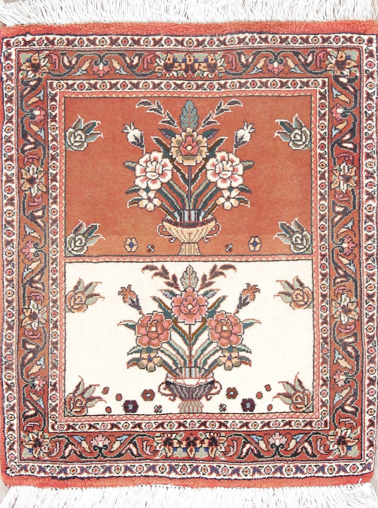 Floral Rust Bidjar Persian Hand-Knotted 2x2 Wool Square Rug