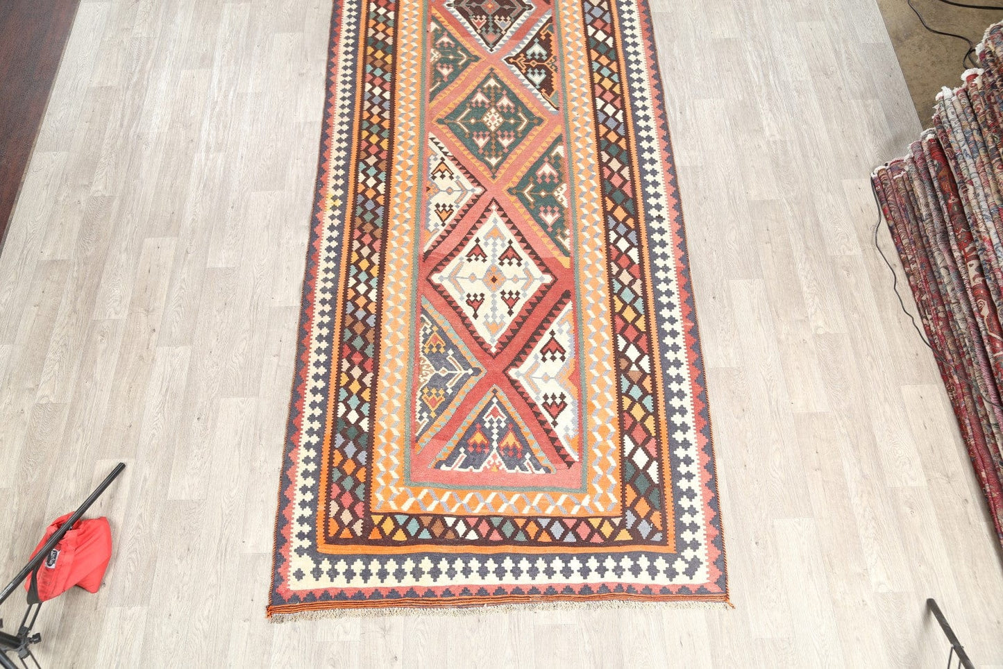 Geometric 5x19 Kilim Shiraz Persian Rug Runner