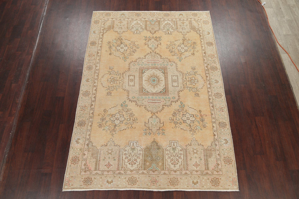 Vintage Muted Wool Tabriz Persian Area Rug 6x9