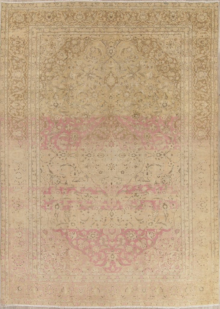 Muted Tabriz Persian 9x13 Over-dyed Distressed Area Rug