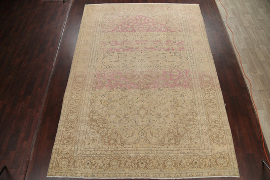 Muted Tabriz Persian 9x13 Over-dyed Distressed Area Rug