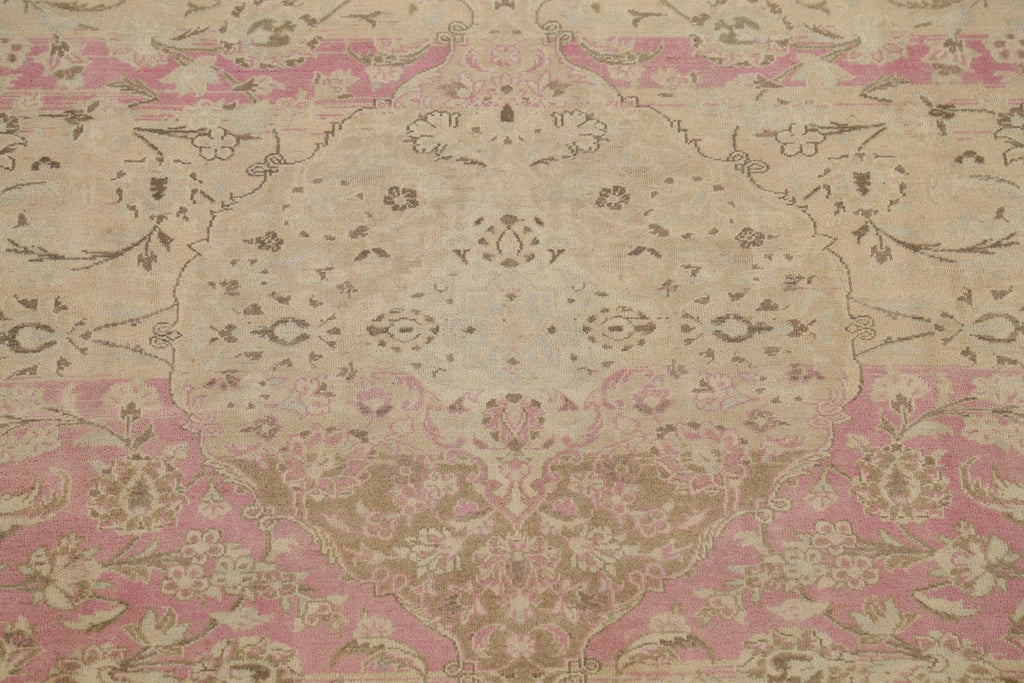 Muted Tabriz Persian 9x13 Over-dyed Distressed Area Rug