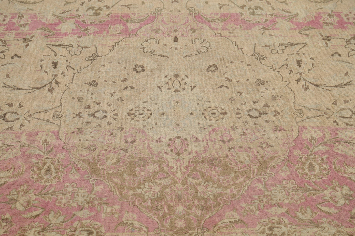 Muted Tabriz Persian 9x13 Over-dyed Distressed Area Rug