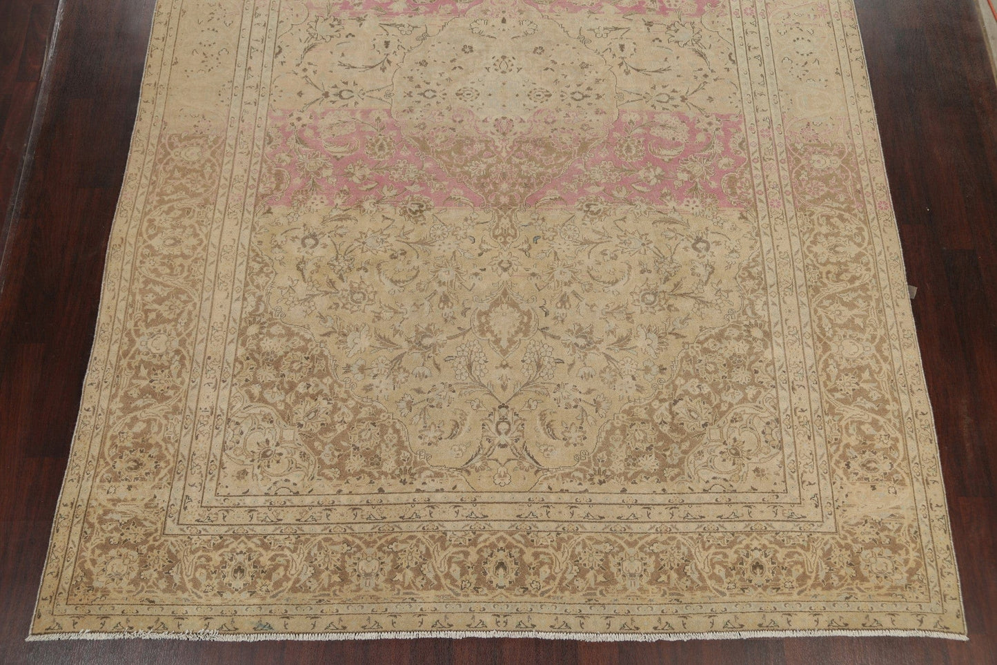 Muted Tabriz Persian 9x13 Over-dyed Distressed Area Rug