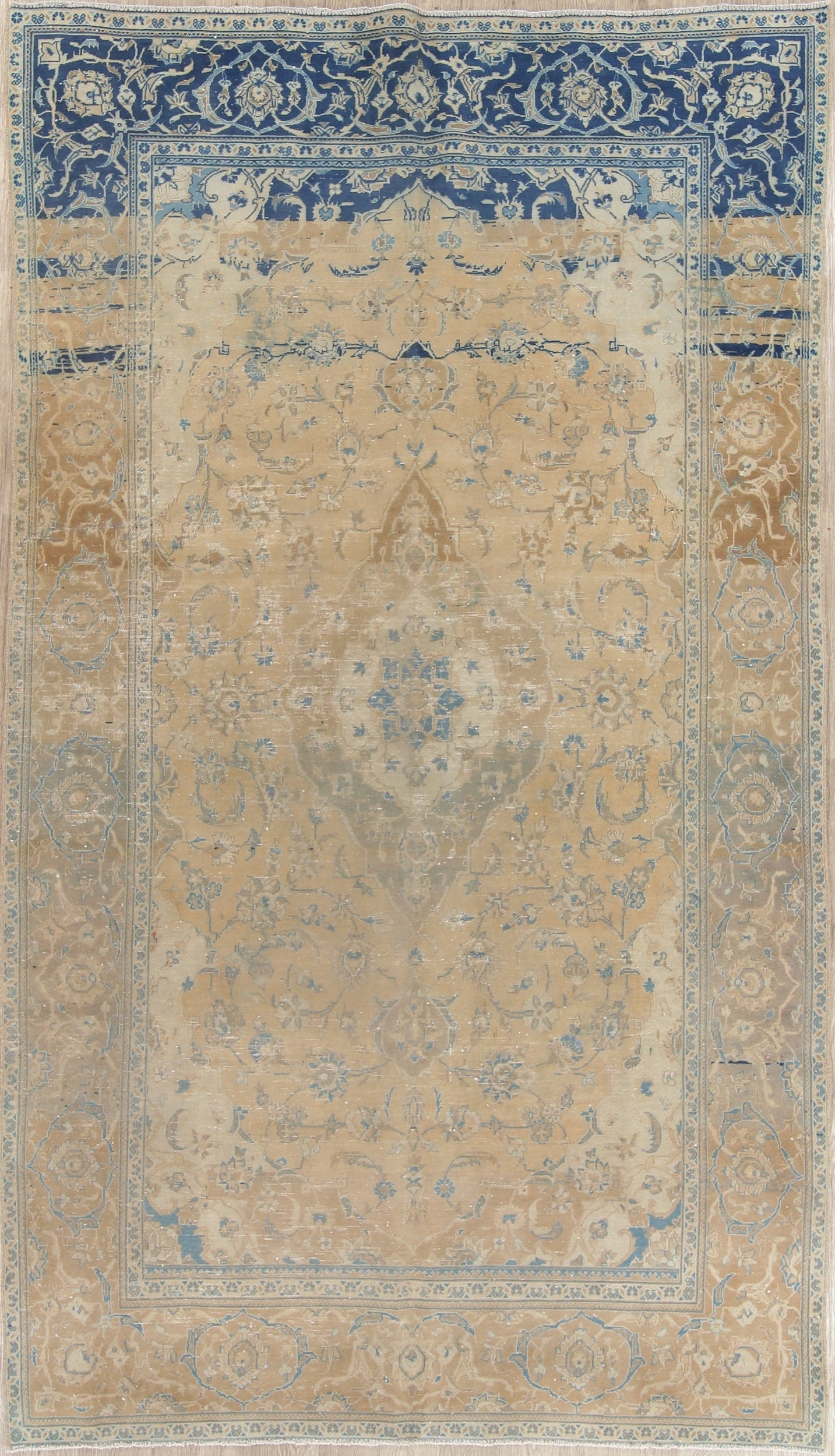 Muted Distressed Kashan Persian Area Rug 6x11