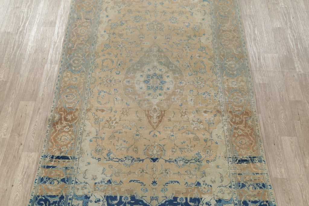 Muted Distressed Kashan Persian Area Rug 6x11