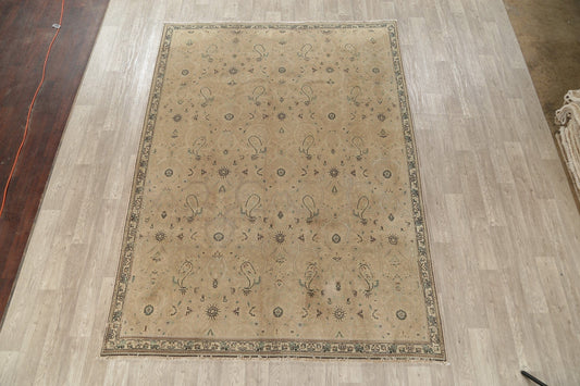 Muted Tabriz Persian Hand-Knotted 7x10 Wool Distressed Area Rug