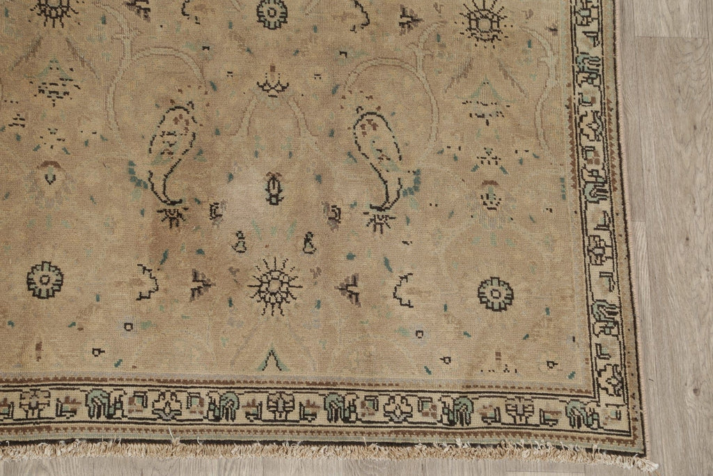 Muted Tabriz Persian Hand-Knotted 7x10 Wool Distressed Area Rug