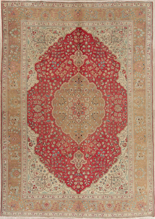 Floral Red Tabriz Persian Hand-Knotted 8x11 Wool Area Rug