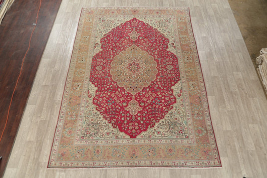 Floral Red Tabriz Persian Hand-Knotted 8x11 Wool Area Rug