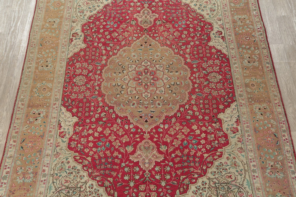 Floral Red Tabriz Persian Hand-Knotted 8x11 Wool Area Rug