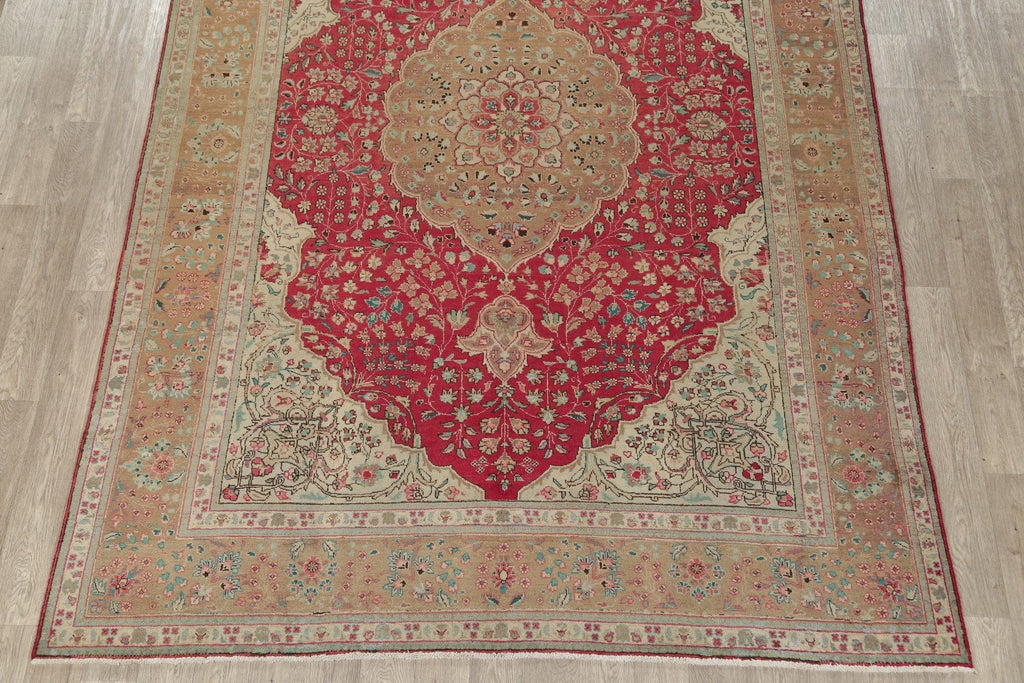 Floral Red Tabriz Persian Hand-Knotted 8x11 Wool Area Rug