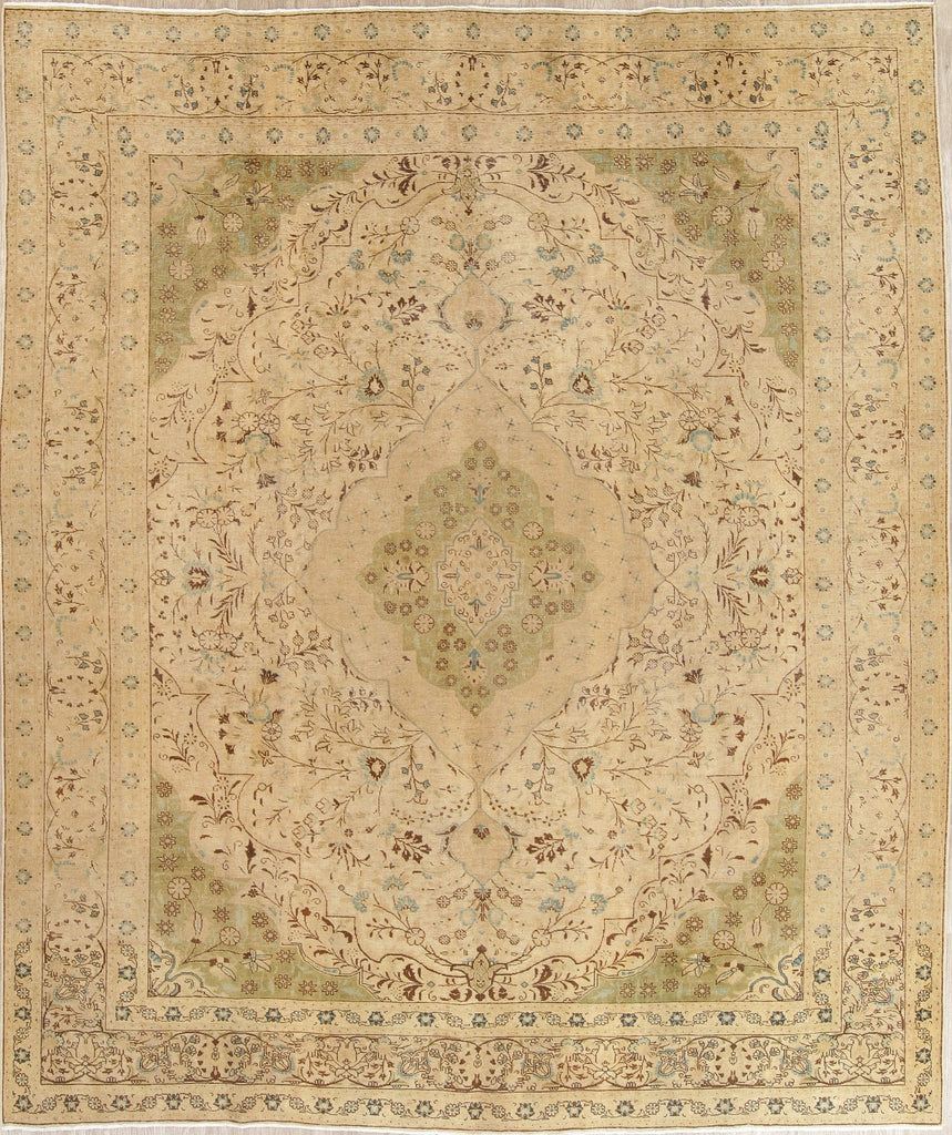 Muted Tabriz Persian Hand-Knotted 10x12 Wool Distressed Area Rug