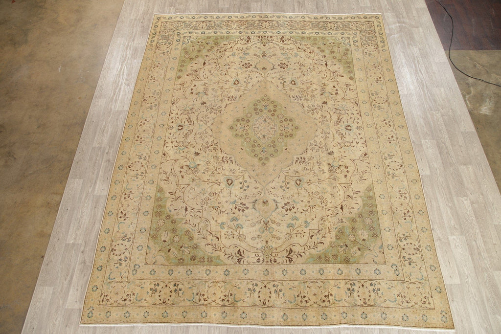 Muted Tabriz Persian Hand-Knotted 10x12 Wool Distressed Area Rug