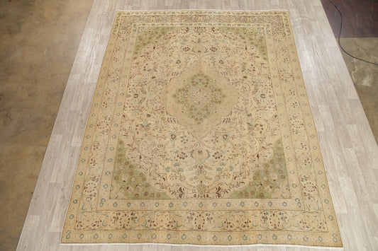 Muted Tabriz Persian Hand-Knotted 10x12 Wool Distressed Area Rug